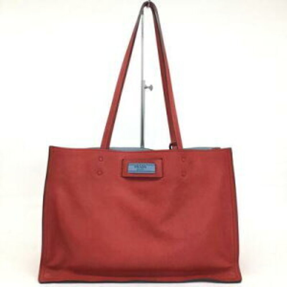 Prada Etiquet Leather Tote Bag Handbag Shoulder Charm Red